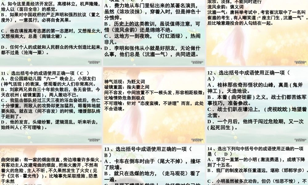 成语小测试 湖南省高考语文成语辨析大全[课件5套]人教版 湖南省高考语文成语辨析大全[课件5套]人教版