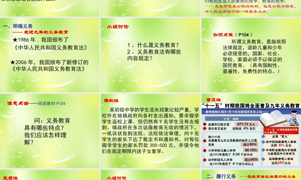 中学七年级政治上册(11.2 履行受教育的义务)课件 苏教版 课件