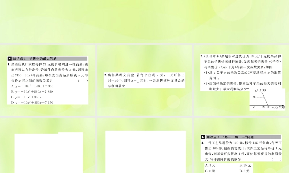 九年级数学上册 第二十二章 二次函数 223 实际问题与二次函数 第2课时 二次函数与商品利润课件 (新版)新人教版 课件