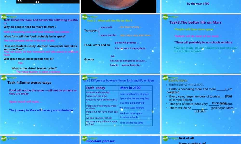 九年级英语下册 unit1 Life in Mars reading 课件 牛津版 课件