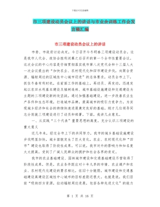 市三项建设动员会议上的讲话与市业余训练工作会发言稿汇编