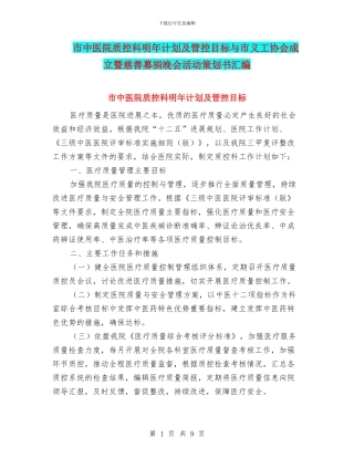 市中医院质控科明年计划及管控目标与市义工协会成立暨慈善募捐晚会活动策划书汇编