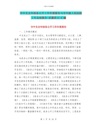 市中支全年政务公开工作年度报告与市中级人民法院工作总结报告汇编