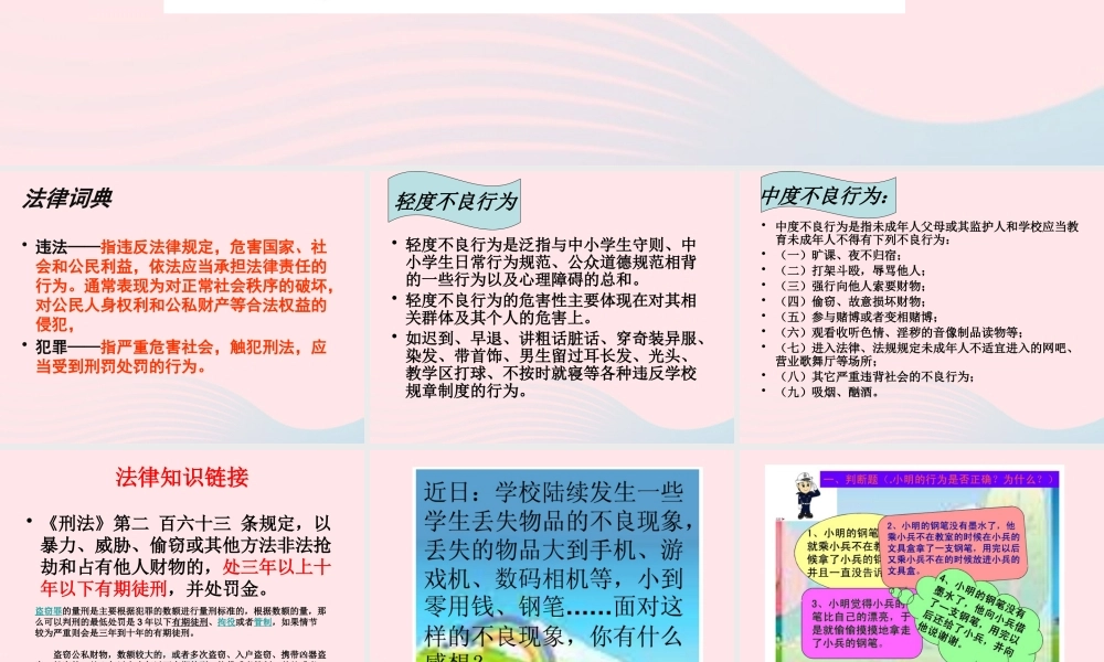 中学主题班会 安全教育类 偷盗行为教育课件