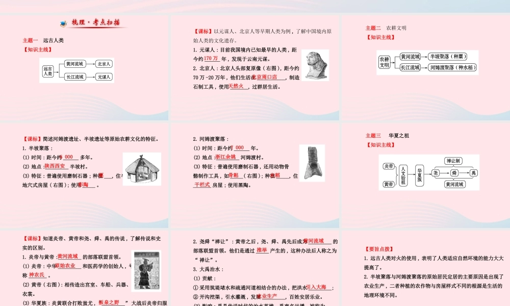 中考历史 第一单元 第1讲中华文明的起源复习课件 北师大版 课件