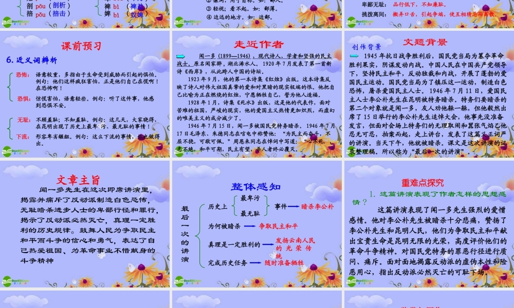 九年级语文下册 第六单元之(最后一次的讲演)课件 上海版 课件