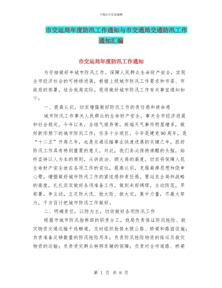 市交运局年度防汛工作通知与市交通局交通防汛工作通知汇编