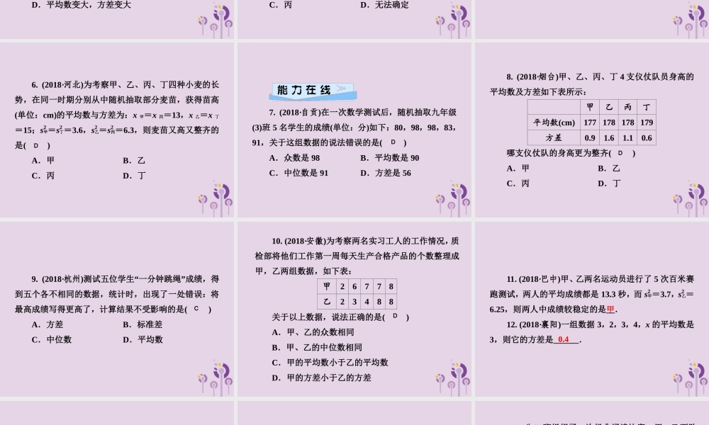 七年级数学下册 第6章(数据的分析)6.2 方差习题课件 (新版)湘教版 课件