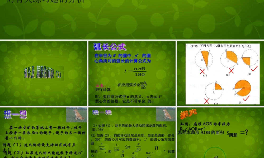 九年级数学上册 244 弧长及扇形的面积课件2 (新版)新人教版 课件