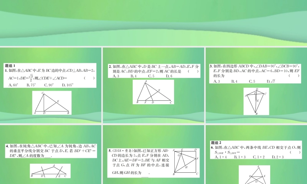 中考数学复习 第五单元 四边形 方法技巧训练(五)几何中与中点有关的计算与证明课件