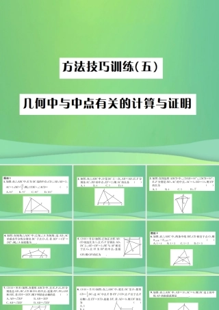 中考数学复习 第五单元 四边形 方法技巧训练(五)几何中与中点有关的计算与证明课件