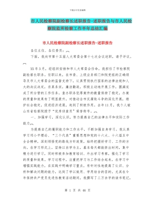 市人民检察院副检察长述职报告