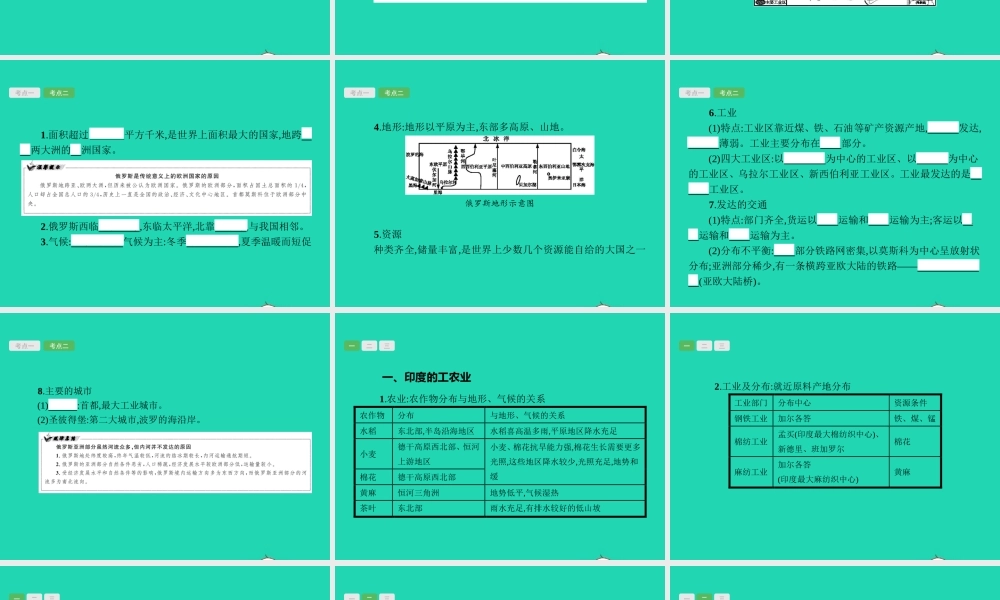 中考地理 第一编 基础篇 第二部分 世界地理下第8课时 印度 俄罗斯课件