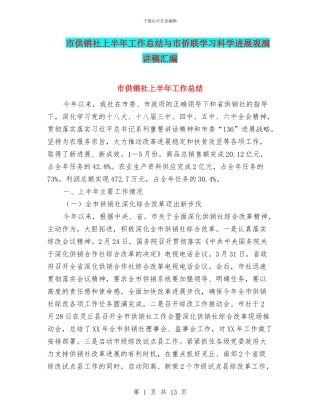 市供销社上半年工作总结与市侨联学习科学发展观演讲稿汇编.doc