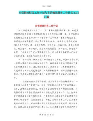 市供销社财务工作计划与市供销社财务工作计划2024汇编