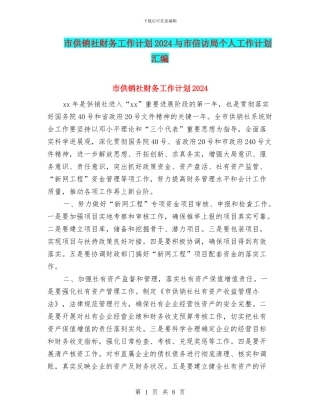 市供销社财务工作计划2024与市信访局个人工作计划汇编