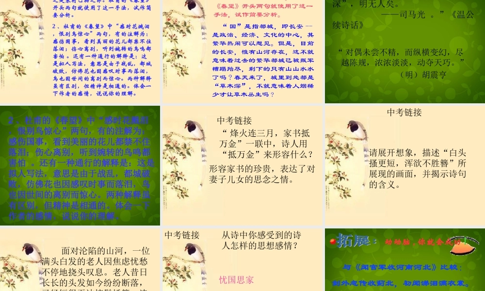 八年级语文上册 9(古诗四首)春望课件 苏教版 课件
