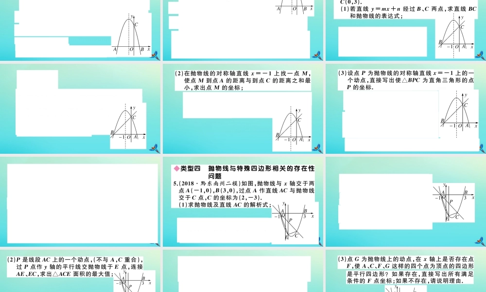 九年级数学上册 第22章 二次函数 B 贵州易错高频命题点 难点探究专题：抛物线与几何图形的综合(选做)作业课件 (新版)新人教版 课件