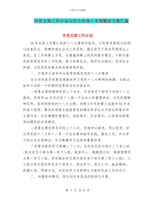 市党支部工作计划与市公安局×支部整改方案汇编