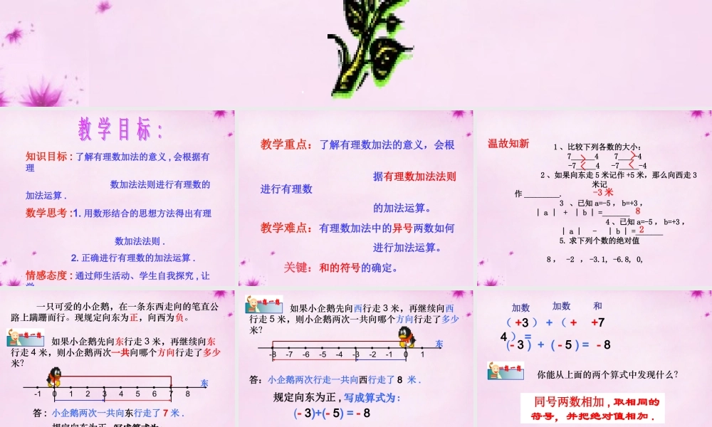 中学七年级数学上册 3.1.1 有理数的加法课件1 (新版)青岛版 课件