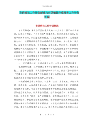 市供销社工作计划新选与市供销社年度财务工作计划汇编