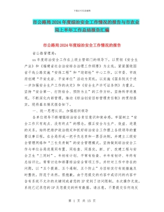 市公路局2024年度综治安全工作情况的报告与市农业局上半年工作总结报告汇编
