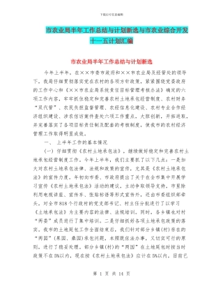 市农业局半年工作总结与计划新选与市农业综合开发十一五计划汇编