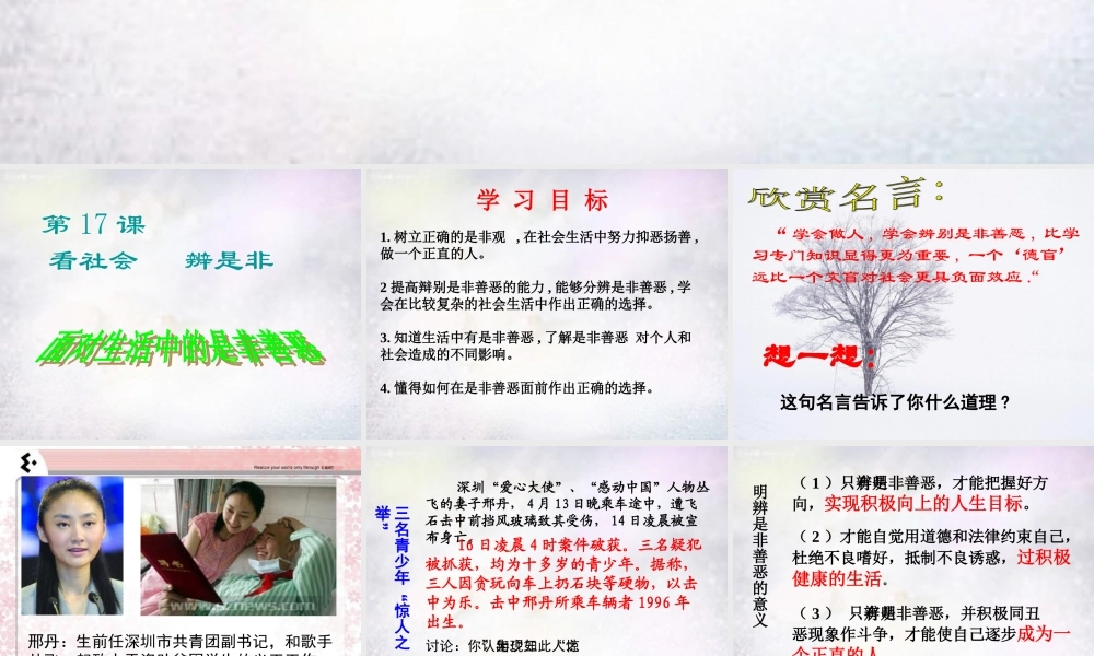 中学七年级政治下册 第十七课 第2框 面对生活中的是非善恶课件 鲁教版 课件