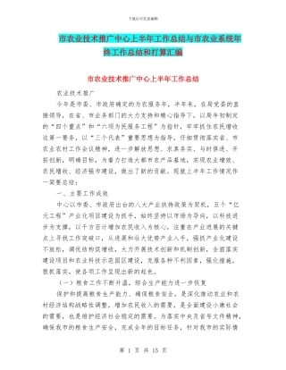 市农业技术推广中心上半年工作总结与市农业系统年终工作总结和打算汇编
