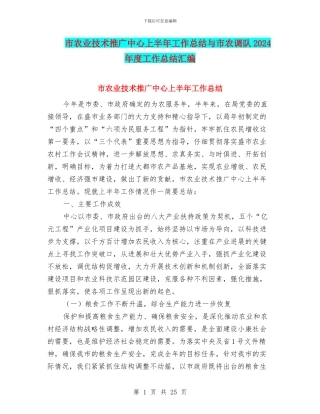 市农业技术推广中心上半年工作总结与市农调队2024年度工作总结汇编