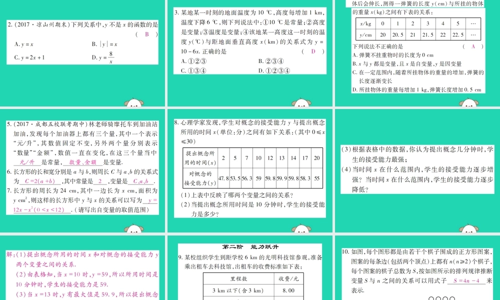 八年级数学下册 第17章(函数及其图象)第1课时 变量与函数(一)习题课件 (新版)华东师大版 课件