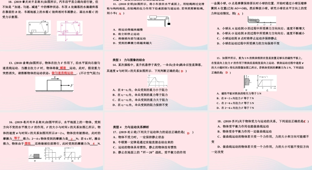 八年级物理下册 第七章 运动和力 小专题(五)力与运动的关系课件 (新版)粤教沪版 课件