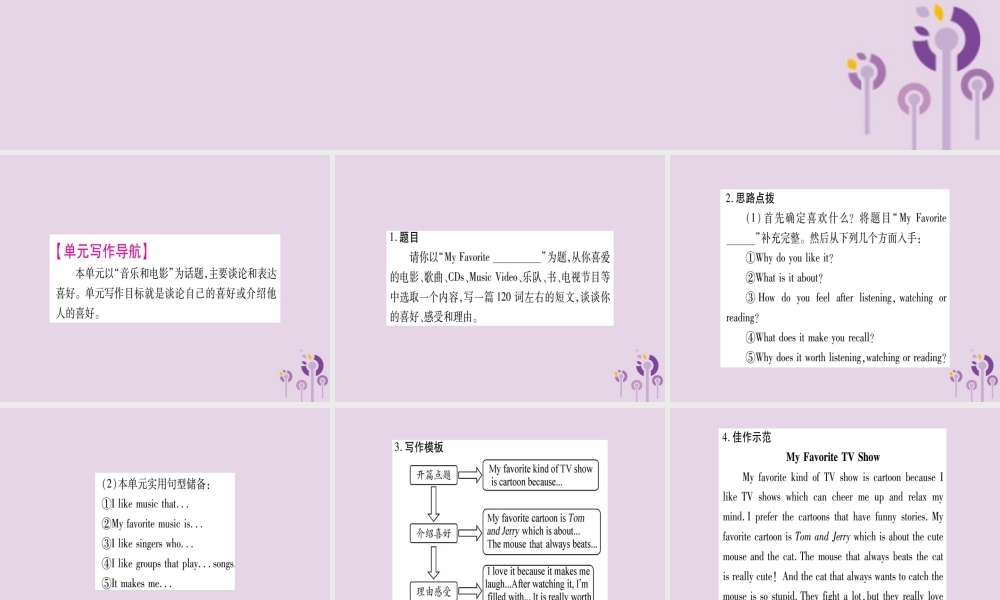 九年级英语全册 Unit 9 I like music that I can dance to写作导航与演练作业课件 (新版)人教新目标版 课件