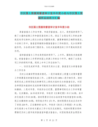 市区国土资源局督查审计室半年度小结与市区国土资源所总结范文汇编