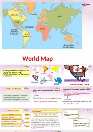 八年级英语下册 Unit 7 Know Our World Lesson 42 North America课件 (新版)冀教版 课件