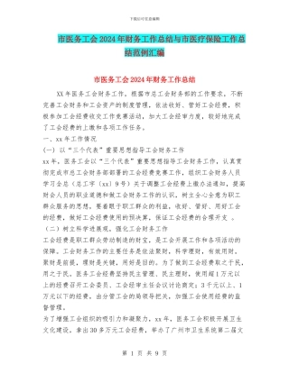 市医务工会2024年财务工作总结与市医疗保险工作总结范例汇编