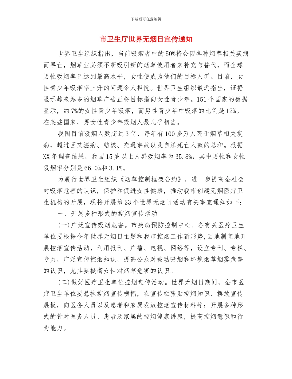 市医学会精神科分会学术交流会开幕词与市卫生厅世界无烟日宣传通知汇编_第3页