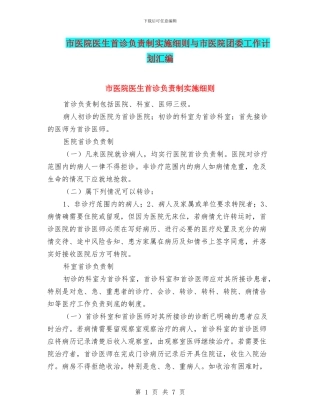 市医院医生首诊负责制实施细则与市医院团委工作计划汇编
