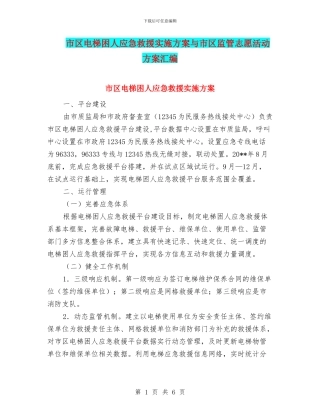 市区电梯困人应急救援实施方案与市区监管志愿活动方案汇编