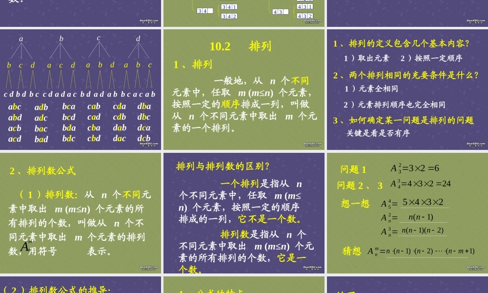 人教版高二数学下学期排列与排列数公式 课件