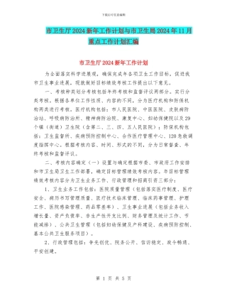 市卫生厅2024新年工作计划与市卫生局2024年11月重点工作计划汇编