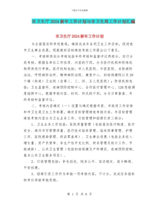 市卫生厅2024新年工作计划与市卫生局工作计划汇编
