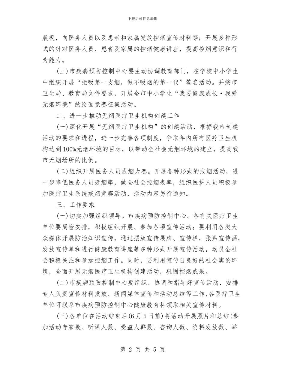 市卫生厅世界无烟日宣传通知与市卫生厅卫生监督工作通知汇编_第2页