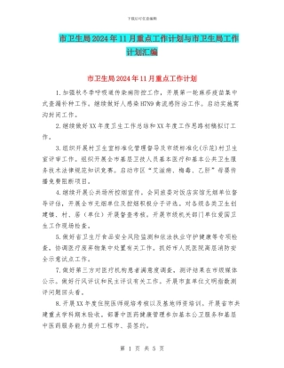 市卫生局2024年11月重点工作计划与市卫生局工作计划汇编