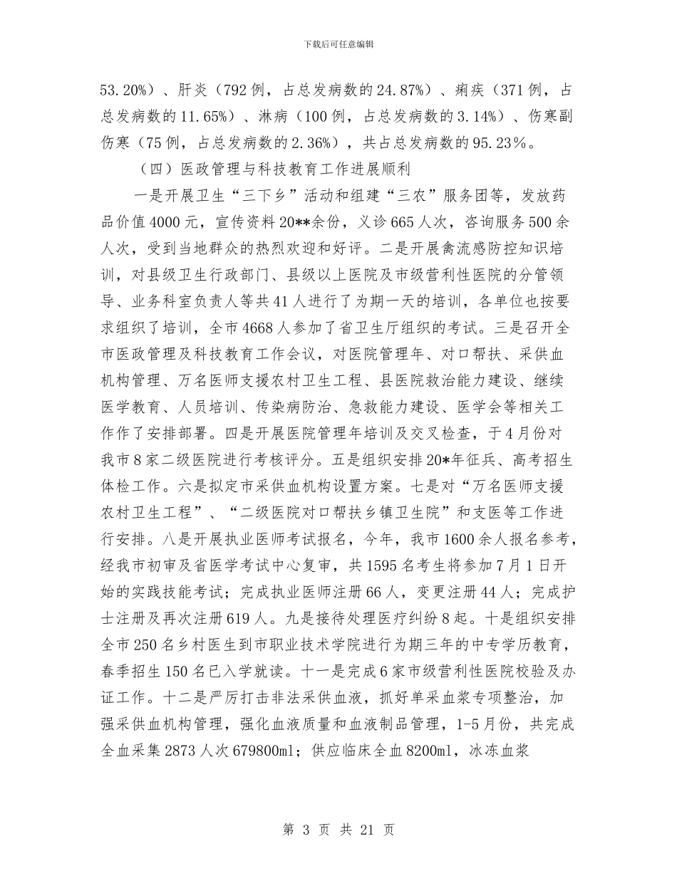 市卫生局上半年卫生的工作总结与市卫生局上半年工作总结和下半年思路汇编_第3页
