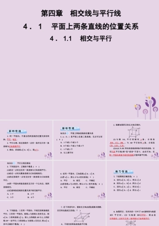 七年级数学下册 第4章(相交线与平行线)4.1 平面上两条直线的位置关系 4.1.1 相交与平行习题课件 (新版)湘教版 课件
