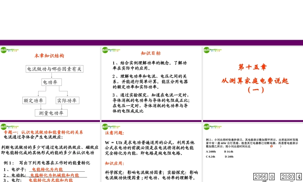 九年级物理 第十五章从测算家庭电费说起课件 沪科版 课件