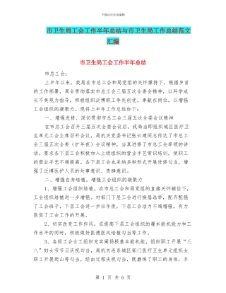 市卫生局工会工作半年总结与市卫生局工作总结范文汇编