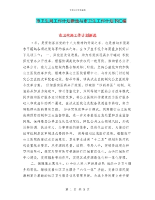 市卫生局工作计划新选与市卫生工作计划书汇编