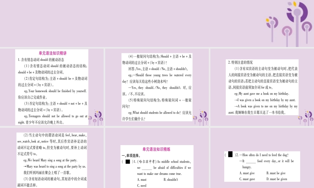 九年级英语全册 Unit 7 Teenagers should be allowed to choose their own clothes语法精讲与精练作业课件 (新版)人教新目标版 课件